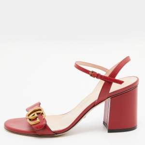 Gucci Red Leather GG Marmont Ankle Strap Sandals Size 37.5