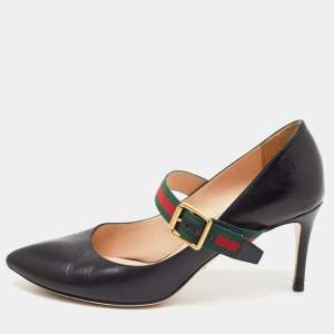 Gucci Black Leather Sylvie Mary Jane Pumps Size 39