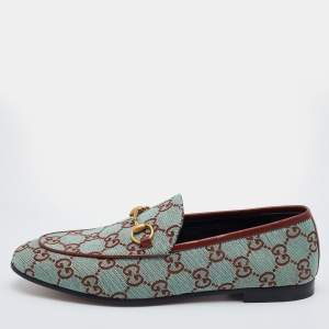 Gucci Green/Brown GG Canvas and Leather Jordaan Horsebit Loafers Size 38