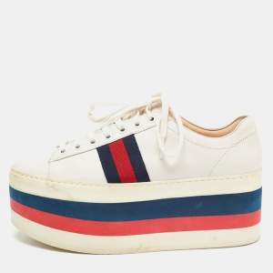 Gucci White Leather Peggy Platform Sneakers Size 38.5