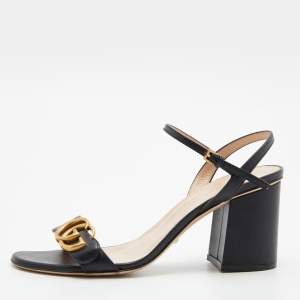 Gucci Black Leather GG Marmont Ankle Strap Sandals Size 37.5