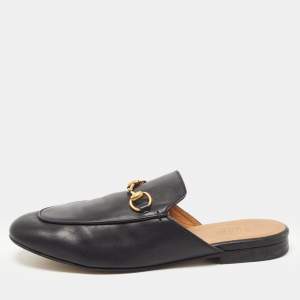 Gucci Black Leather Princetown Flat Mules Size 36.5