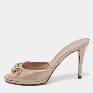 Gucci Metallic Patent Leather Hollywood Slides Size 38.5