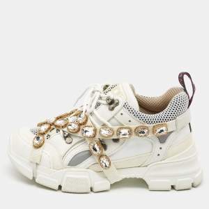 Gucci White Suede and Leather Flashtrek Chunky Sneakers Size 38.5