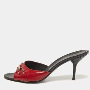 Gucci Red Patent Horsebit Slides Size 38
