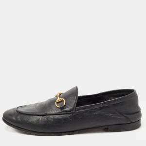 Gucci Black Leather Jordaan Loafers Size 39.5