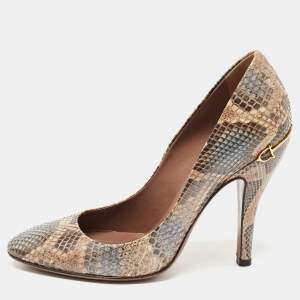 Pre Owned Gucci Two Tone Python Leather Platform Pumps Size 36.5