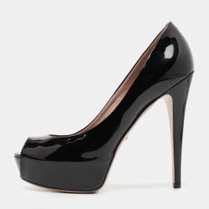 Gucci Black Patent Leather Peep Toe Platform Pumps Size 40