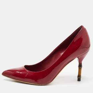 Pre Owned Gucci Red Patent Leather Pointed Toe Pumps Size 36.5