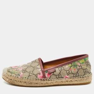 Pre Owned Gucci Beige/Brown GG Floral Print Supreme Canvas Espadrille Flats Size 36