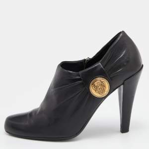 Pre Owned Gucci Black Leather Hysteria Ankle Booties Size 38
