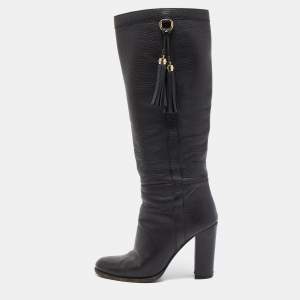 Gucci Black Leather Bamboo Tassel Knee Length Boots Size 39