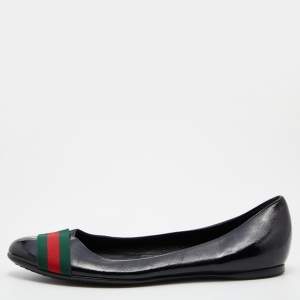 Gucci Black Patent Leather Web Stripe Ballet Flats Size 39