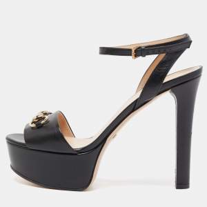 Gucci Black Leather Claudie Ankle Strap Sandals Size 38.5