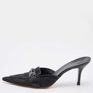 Gucci Black GG Canvas and Leather Horsebit Pointed Toe Mules Size 40