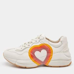 Gucci Beige Leather Rhyton GG Logo Low Top Sneakers Size 37.5