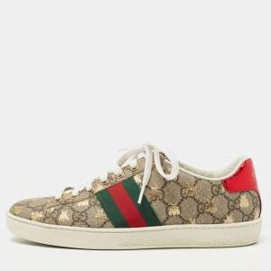 Gucci Brown Canvas and Leather Ace Low Top Sneakers Size 36.5 