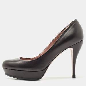 Pre Owned Gucci Black Leather Round Toe Platform Pumps Size 39