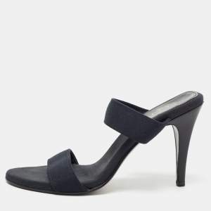 Gucci Navy Blue Canvas Slide Sandals Size  38.5