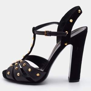 Gucci Black Suede and Leather Studded Ankle Strap Sandals Size 38
