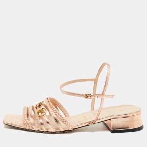 Gucci Rose Gold Leather Ketty Sandals Size 40