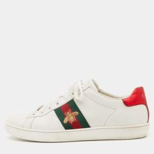 Gucci White Leather Bee Embroidered Ace Sneakers Size 38