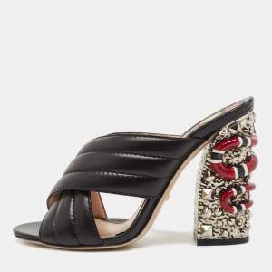 Gucci Black Leather Webby Slide Sandals Size 38.5