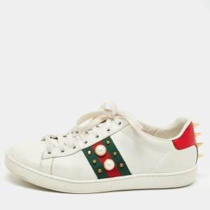 Gucci White Leather Studded Web Ace Sneakers Size 37