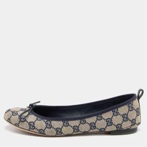 Pre Owned Gucci Navy Blue GG Canvas Ali Ballet Flats Size 38
