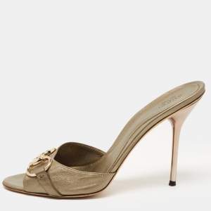 Gucci Metallic Leather Horsebit Slide Sandals Size 40.5