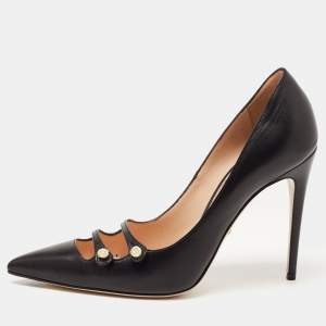 Pre Owned Gucci Black Leather Aneta Point Toe Pumps Size 39.5