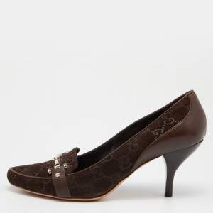 Gucci Brown Guccissima Suede and Leather Pumps Size 37.5