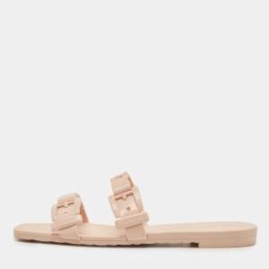 Gucci Beige Rubber Buckle Details Slide Flats Size 37