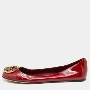 Pre Owned Gucci Red Patent Leather GG  Ballet Flats  Size 37