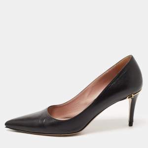 Pre Owned Gucci Black Leather Pointed Toe Pumps Size 36.5