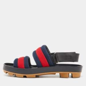 Gucci Tricolor Leather and Canvas Rimini Slingback Sandals Size 41.5