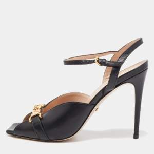 Gucci Black Leather Sylvie Chain Ankle Strap Sandals Size 36