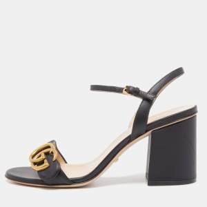 Gucci Black Leather GG Marmont Ankle Strap Sandals Size 36