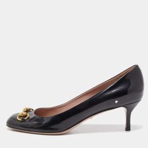 مملوكة مسبقًا Gucci Black Patent Leather Jolene Horsebit Pumps Size 39.5