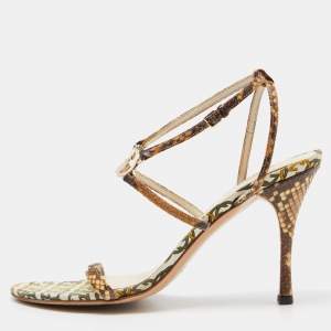 Gucci Brown/Beige Python and Canvas Ankle Strap Sandals Size 40