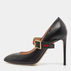 Pre Owned Gucci Black Leather Sylvie Mary Jane Pumps Size 39