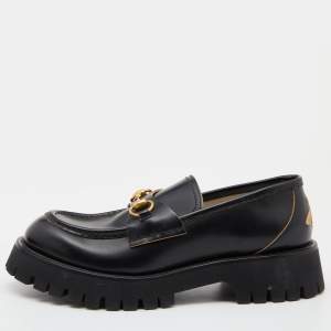 Pre Owned Gucci Black Leather Harald Horsebit Platform Loafers Size 41