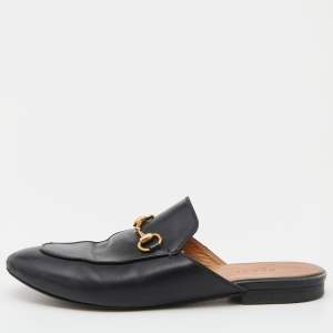 Gucci Black Leather Princetown Flat Mules Size 37.5 