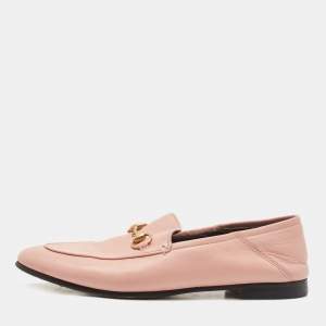 Pre Owned Gucci Pink Leather Jordaan Loafers Size 37.5