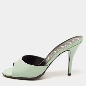 Gucci Green Leather Scarlett Slide Sandals Size 38