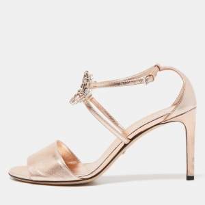Gucci Metallic Leather Crystal Embellished Interlocking G Sandals Size 39