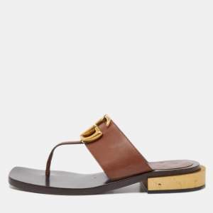 Gucci Brown Leather GG Marmont Thong Sandals Size 36