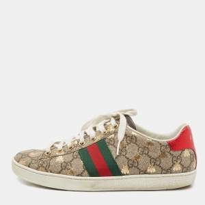 Gucci Brown/Beige GG Supreme Canvas Bee Print Ace Sneakers Size 38