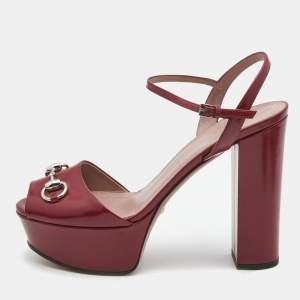 Gucci Burgundy Leather Claudie Platform Sandals Size 39