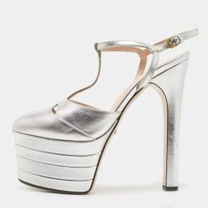 Pre Owned Gucci Silver Leather Angel Pumps Size 36